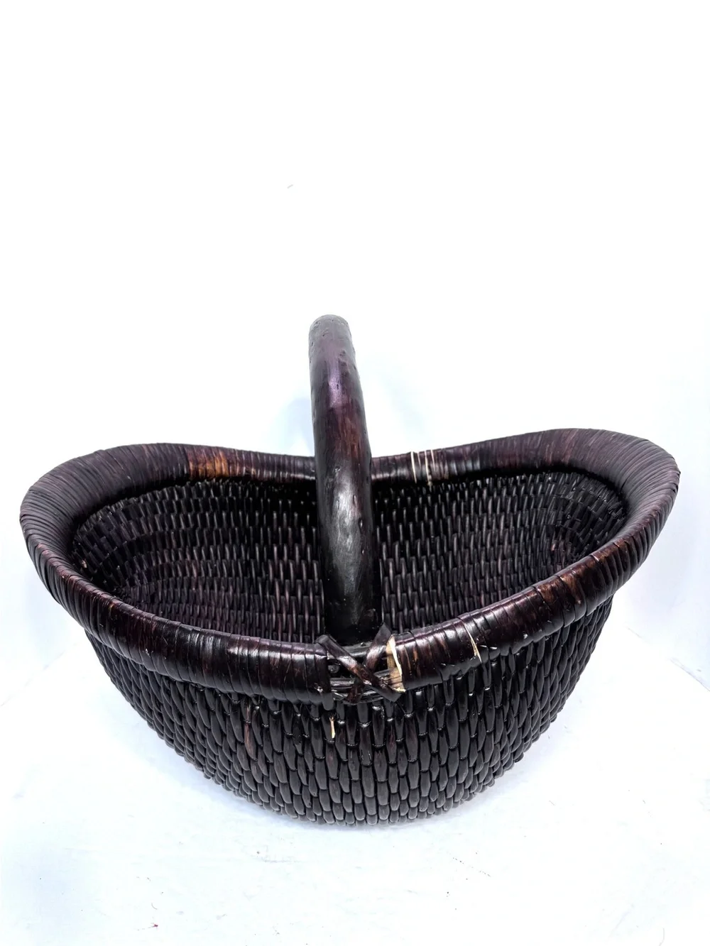 Vintage-Inspired Wicker Basket Brown Willow Large Handwoven One Handle
